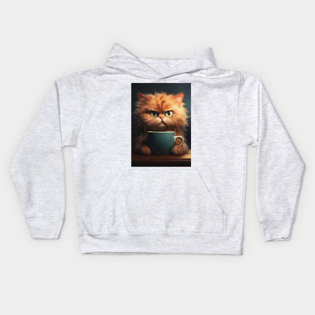 Funny Cat Drinking Kids Hoodie by Nenok